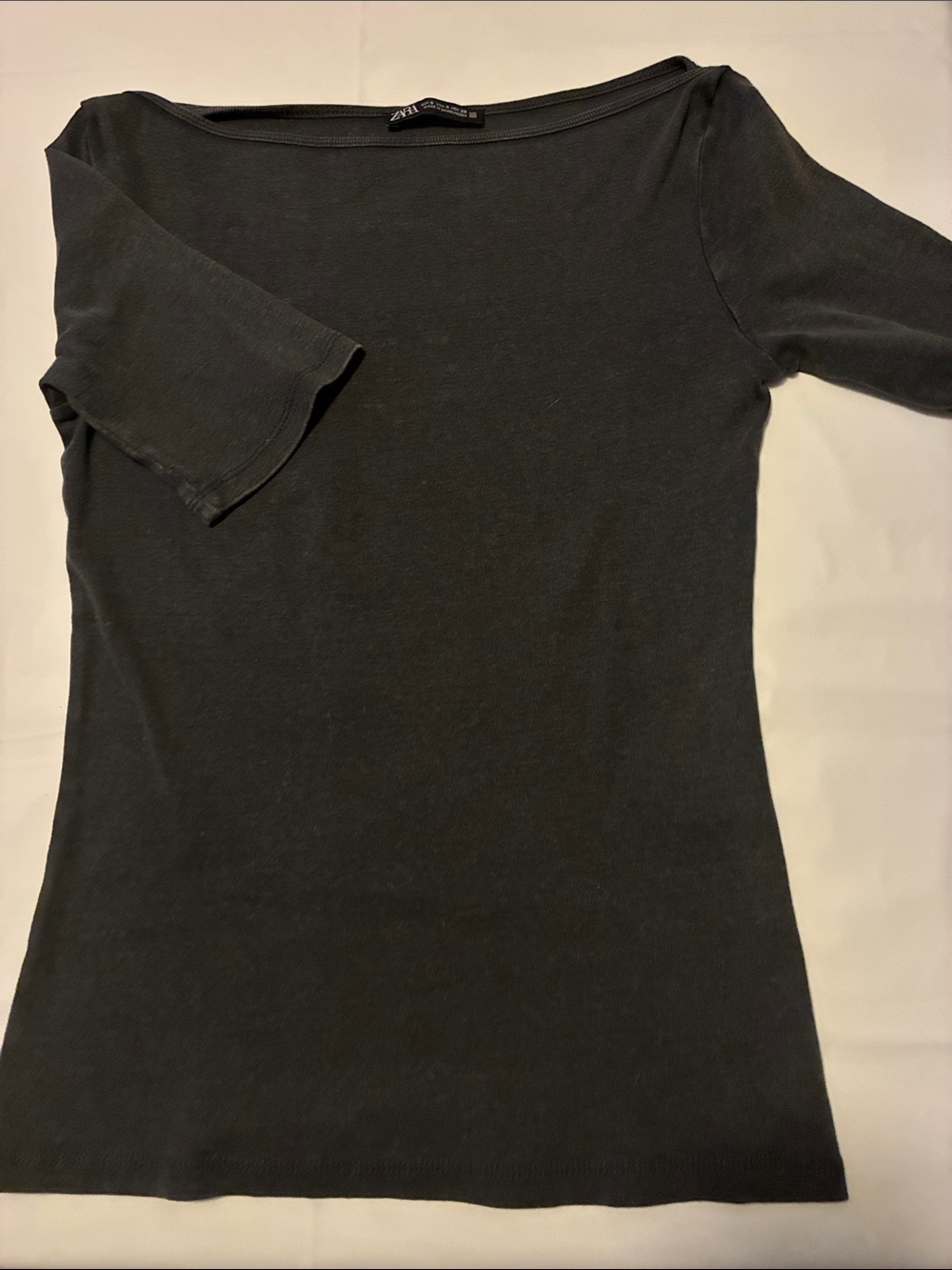 Zara Charcoal Black Short Sleeve Ribbed Top